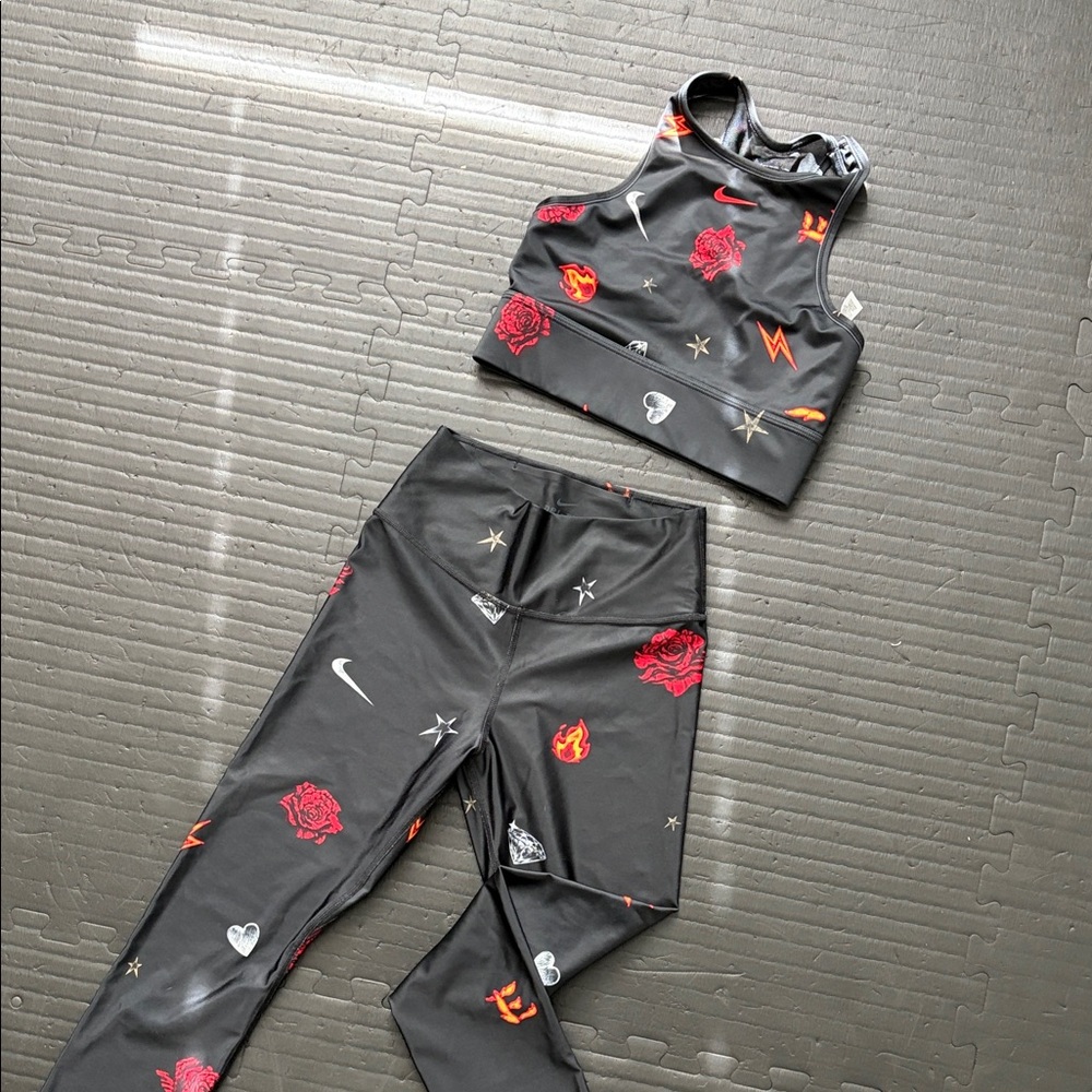 Nike Black Active Set with Red Rose & Multicolor Icons